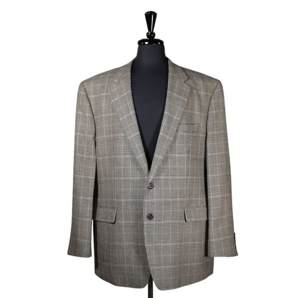 Ralph Lauren Mens Blazer Plaid Beige 100% Lambswool Lined Jacket Sport Coat 48R